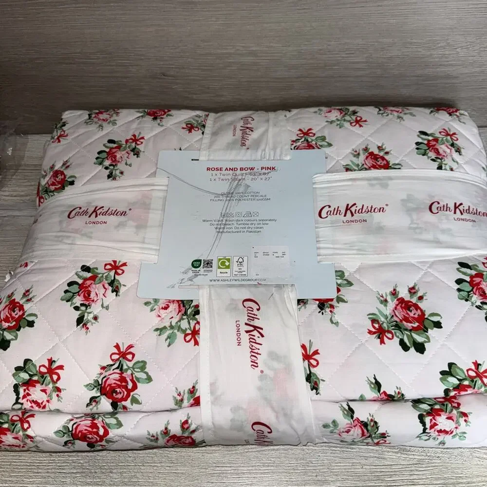 Cath Kidston London 3 Pc Twin Quilt Set - Rose And Bow Pink